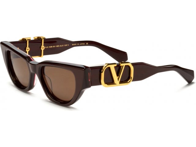 VALENTINO V-DUE BDX-GLD,  BORDEAUX, YELLOW GOLD W/ DARK BROWN