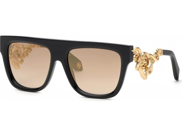 ROBERTO CAVALLI SRC014M 700G,  SHINY BLACK, BROWN GRADIENT/MIRROR BRONZE